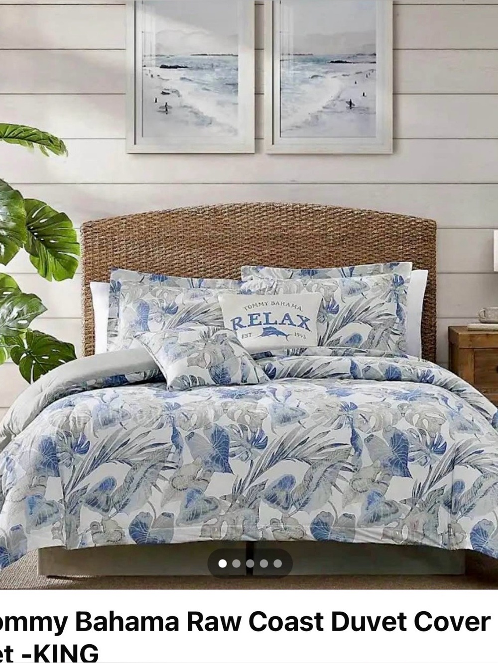 Tommy Bahama Blue/Green and Cream Tropical Leaf Duvet Cover Set